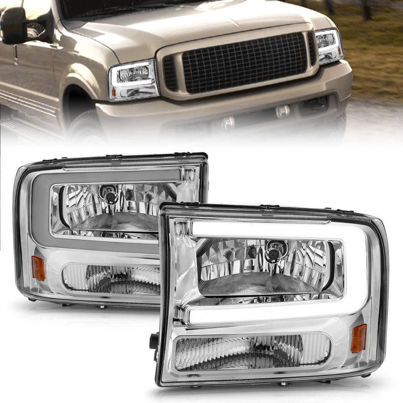 ANZO 99-04 Ford F250/F350/F450/Excursion (excl. 99) Crystal Headlights - w/ Light Bar Chrome Housing - Striker Modified