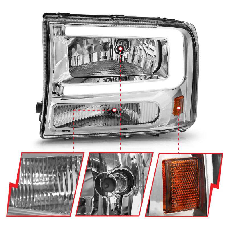 ANZO 99-04 Ford F250/F350/F450/Excursion (excl. 99) Crystal Headlights - w/ Light Bar Chrome Housing - Striker Modified