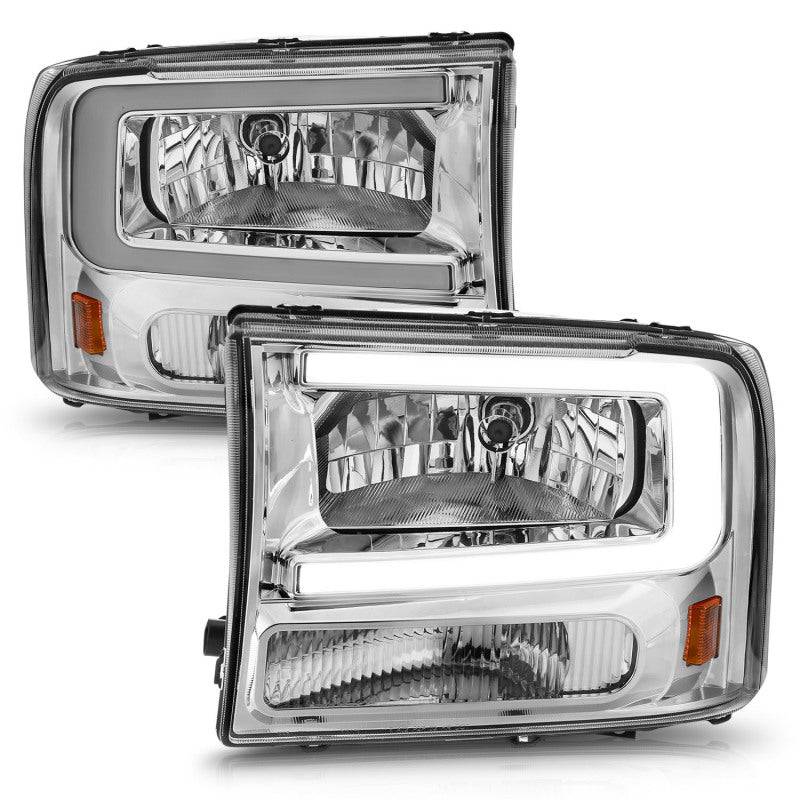 ANZO 99-04 Ford F250/F350/F450/Excursion (excl. 99) Crystal Headlights - w/ Light Bar Chrome Housing - Striker Modified