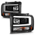 ANZO 99-04 Ford F250/F350/F450/Excursion (excl 99) Projector Headlights - w/ Light Bar Black Housing - Striker Modified