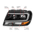 ANZO 99-04 Jeep Grand Cherokee Crystal Headlights - w/ Light Bar Black Housing - Striker Modified