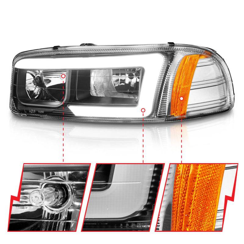 Anzo 99-17 GMC Sierra/Denali Headlights Black Amber (w/C Light Bars) - Striker Modified