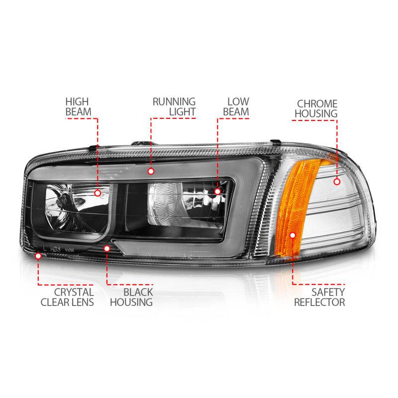 Anzo 99-17 GMC Sierra/Denali Headlights Black Amber (w/C Light Bars) - Striker Modified
