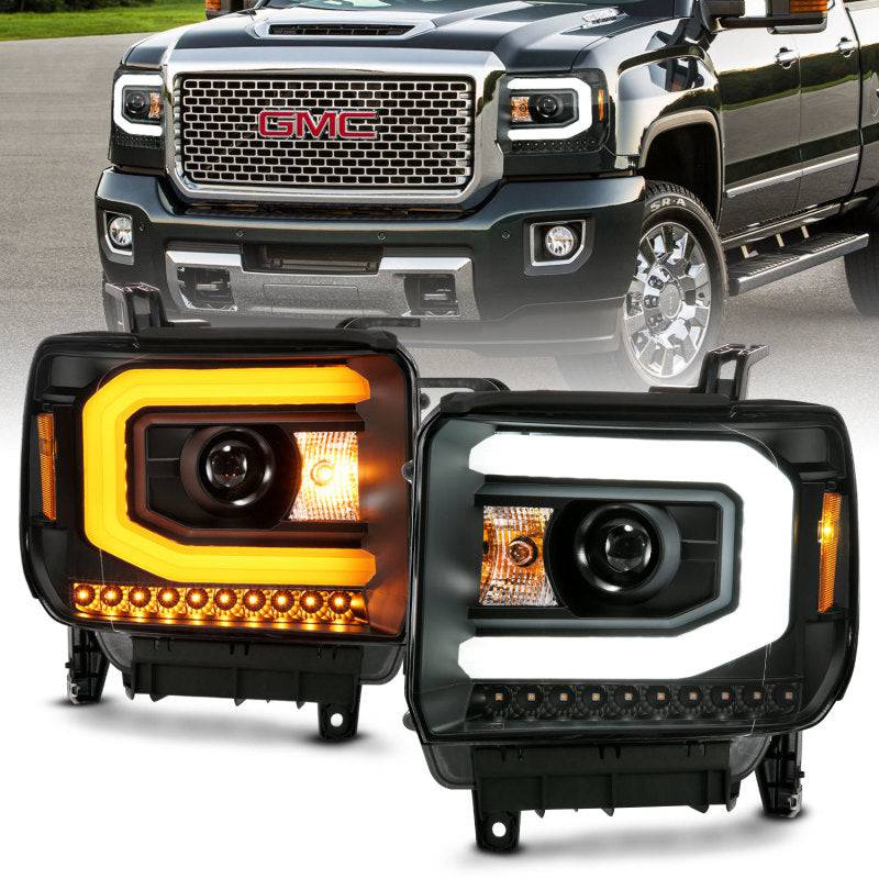 ANZO GMC SIERRA 1500 14-15 2500H/15-19 Projector Headlight Plank Style Black w/ Switchback (Halogen) - Striker Modified