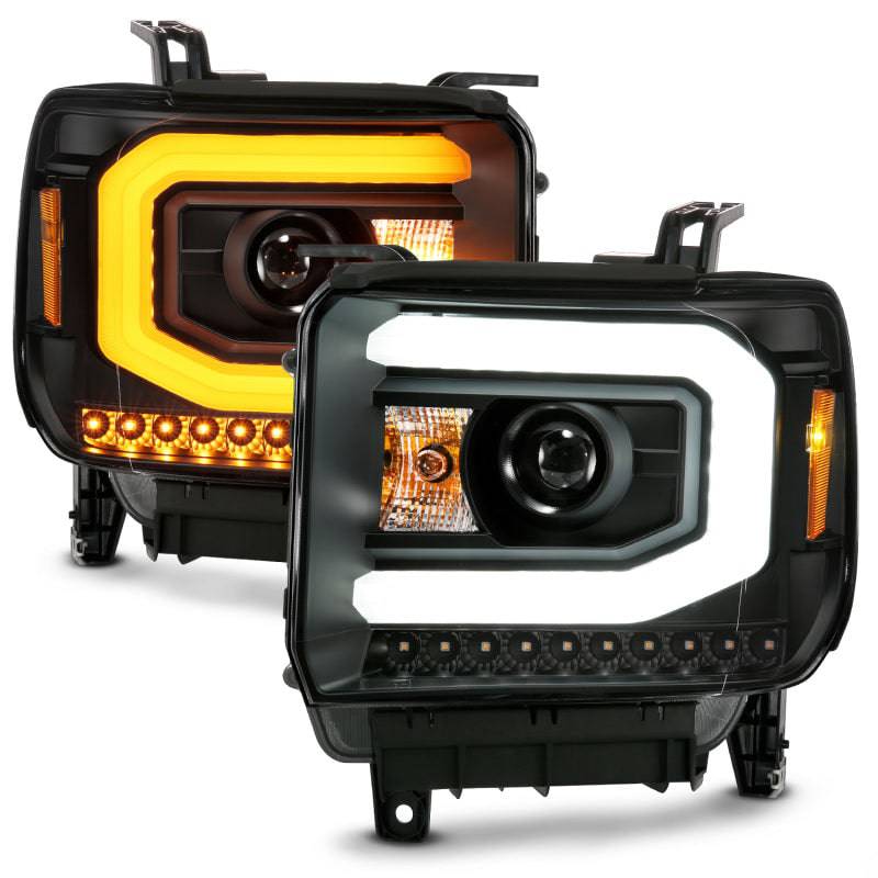 ANZO GMC SIERRA 1500 14-15 2500H/15-19 Projector Headlight Plank Style Black w/ Switchback (Halogen) - Striker Modified