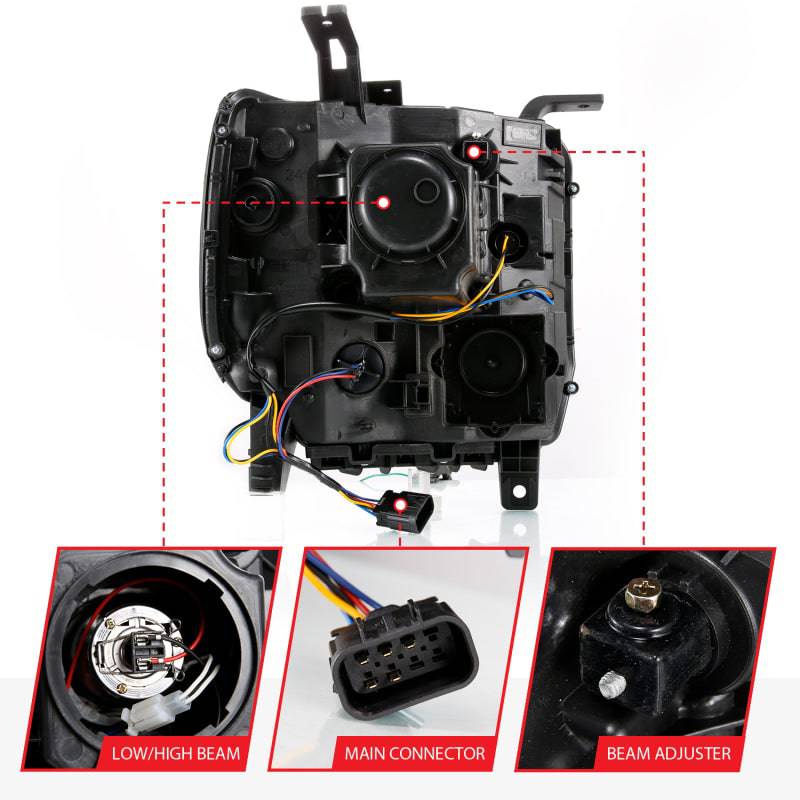 ANZO GMC SIERRA 1500 14-15 2500H/15-19 Projector Headlight Plank Style Black w/ Switchback (Halogen) - Striker Modified
