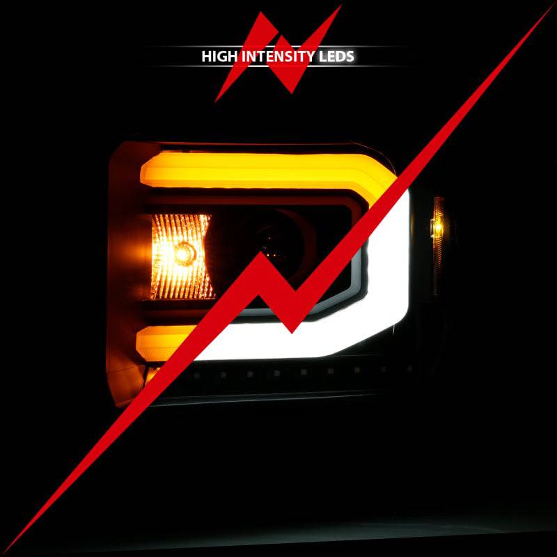 ANZO GMC SIERRA 1500 14-15 2500H/15-19 Projector Headlight Plank Style Black w/ Switchback (Halogen) - Striker Modified