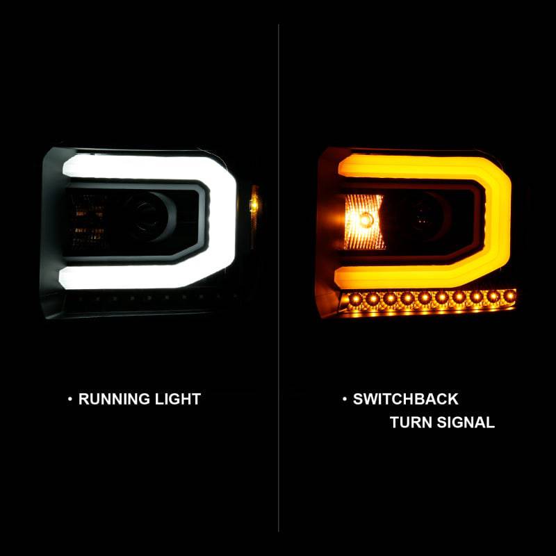 ANZO GMC SIERRA 1500 14-15 2500H/15-19 Projector Headlight Plank Style Black w/ Switchback (Halogen) - Striker Modified