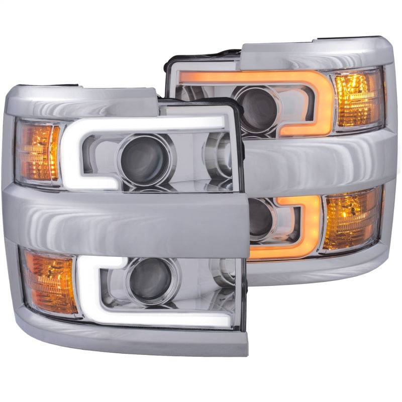 ANZO Projector Headlights 15-17 Chevrolet Silverado 2500HD / 3500HD Chrome w/ Chrome Rim - Striker Modified