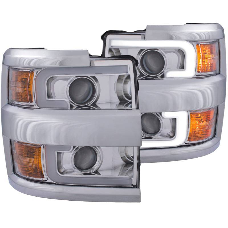 ANZO Projector Headlights 15-17 Chevrolet Silverado 2500HD / 3500HD Chrome w/ Chrome Rim - Striker Modified