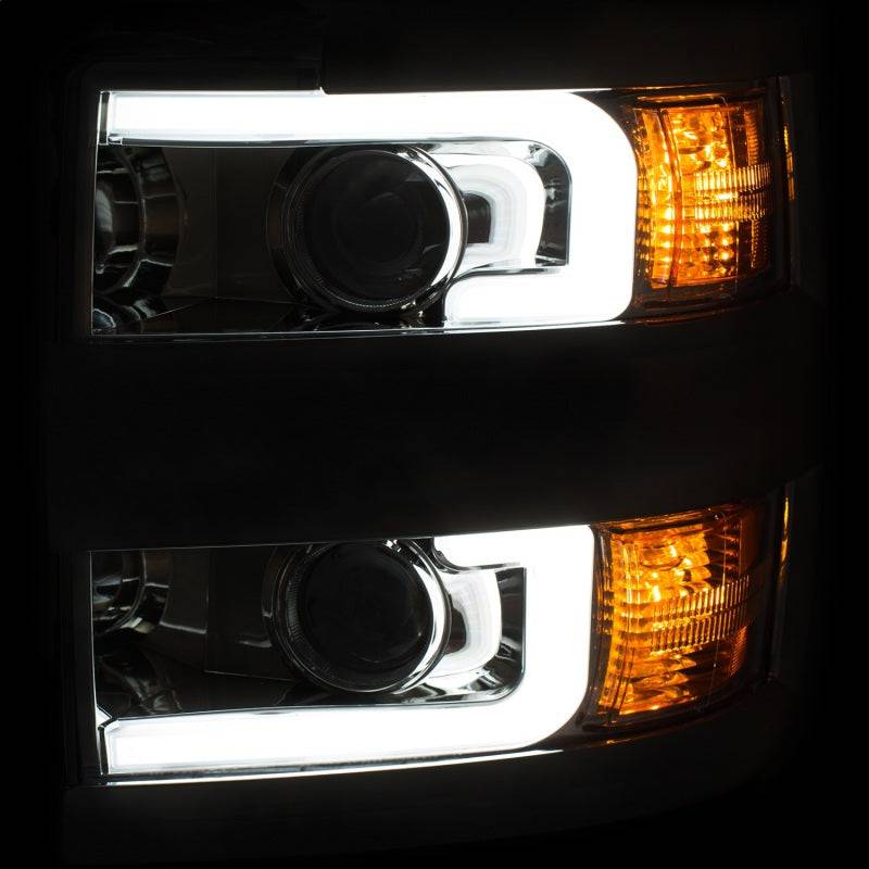 ANZO Projector Headlights 15-17 Chevrolet Silverado 2500HD / 3500HD Chrome w/ Chrome Rim - Striker Modified