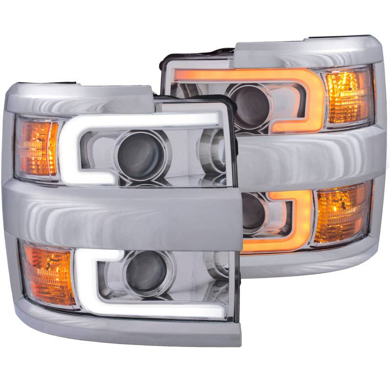 ANZO Projector Headlights 15-17 Chevrolet Silverado 2500HD / 3500HD Chrome w/ Chrome Rim - Striker Modified