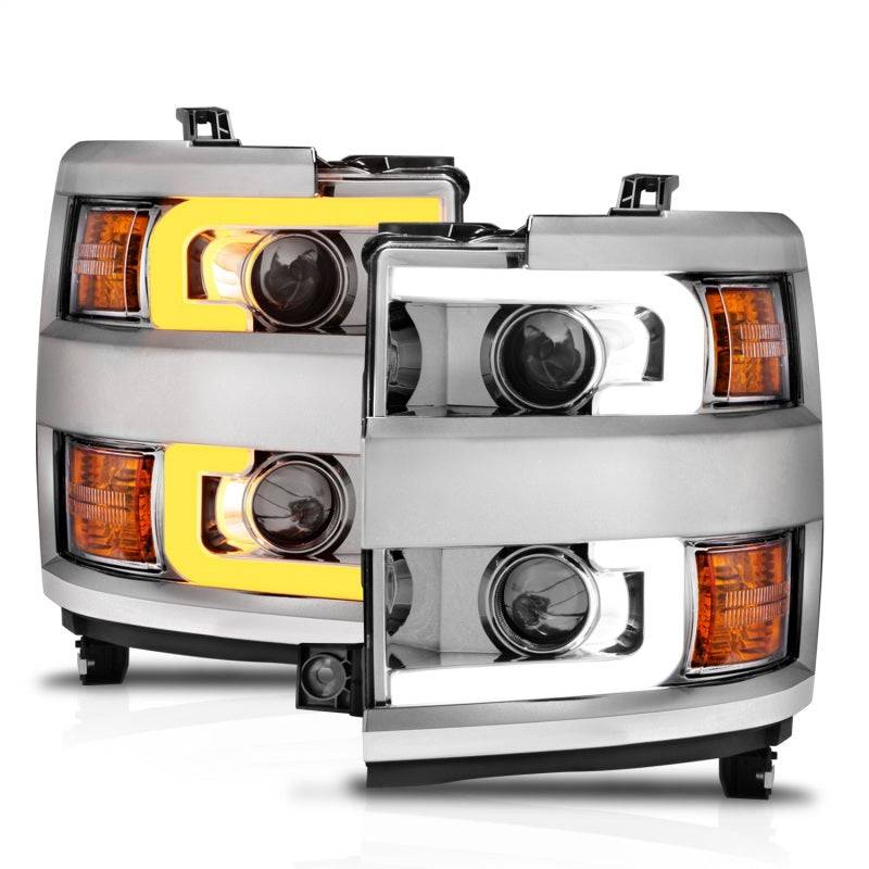 ANZO Projector Headlights 15-17 Chevrolet Silverado 2500HD / 3500HD Chrome w/ Chrome Rim - Striker Modified