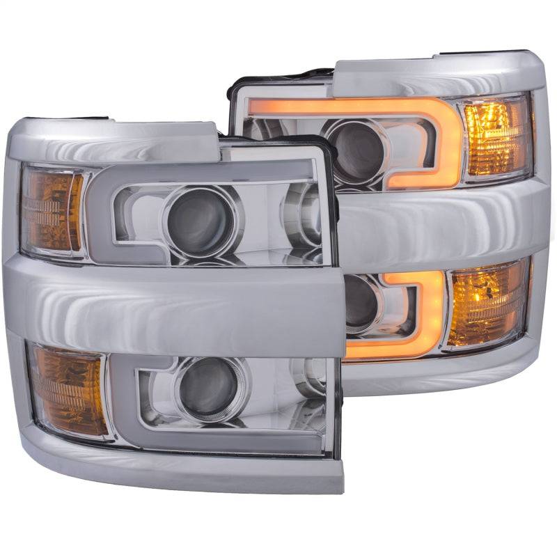 ANZO Projector Headlights 15-17 Chevrolet Silverado 2500HD / 3500HD Chrome w/ Chrome Rim - Striker Modified