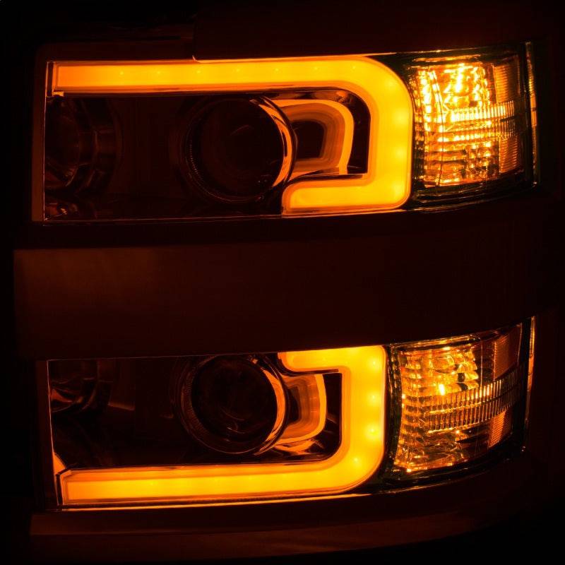 ANZO Projector Headlights 15-17 Chevrolet Silverado 2500HD / 3500HD Chrome w/ Chrome Rim - Striker Modified