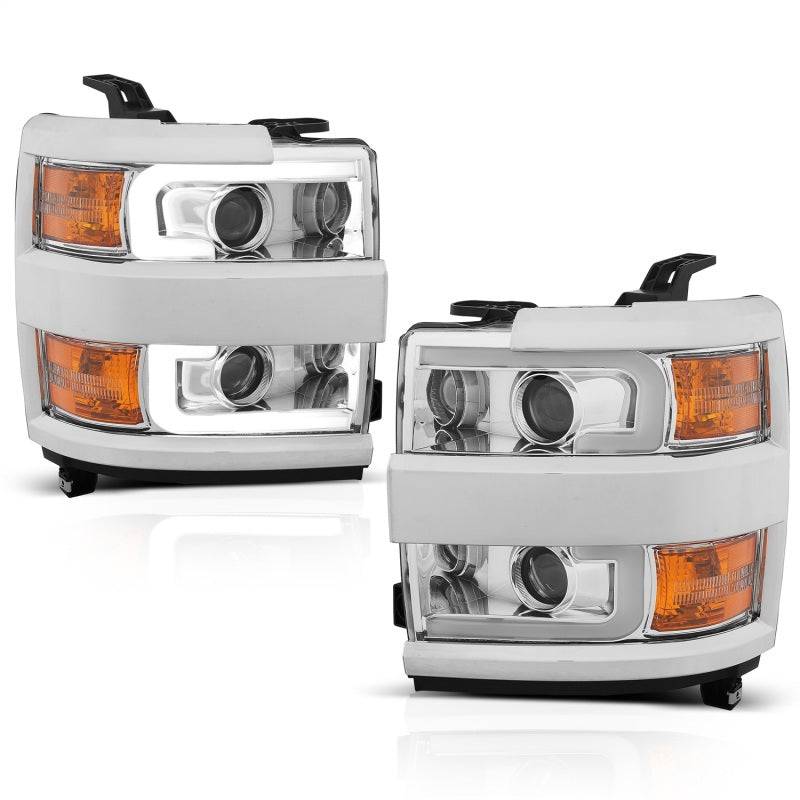 ANZO Projector Headlights 15-17 Chevrolet Silverado 2500HD / 3500HD Chrome w/ Chrome Rim - Striker Modified