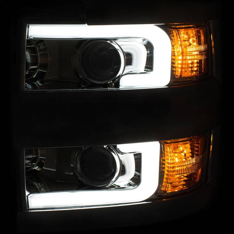 ANZO Projector Headlights 15-17 Chevrolet Silverado 2500HD / 3500HD Chrome w/ Chrome Rim - Striker Modified