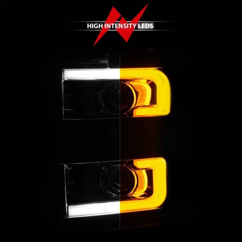 ANZO Projector Headlights 15-17 Chevrolet Silverado 2500HD / 3500HD Chrome w/ Chrome Rim - Striker Modified