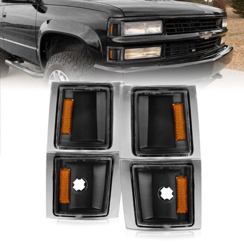 ANZO 1994-1998 Chevrolet Blazer Corner Lights Black Housing Clear Lens w/ Amber Reflector - Striker Modified