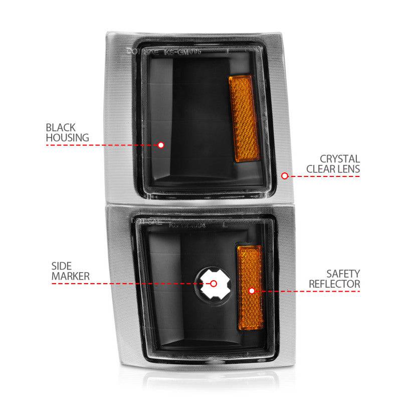 ANZO 1994-1998 Chevrolet Blazer Corner Lights Black Housing Clear Lens w/ Amber Reflector - Striker Modified