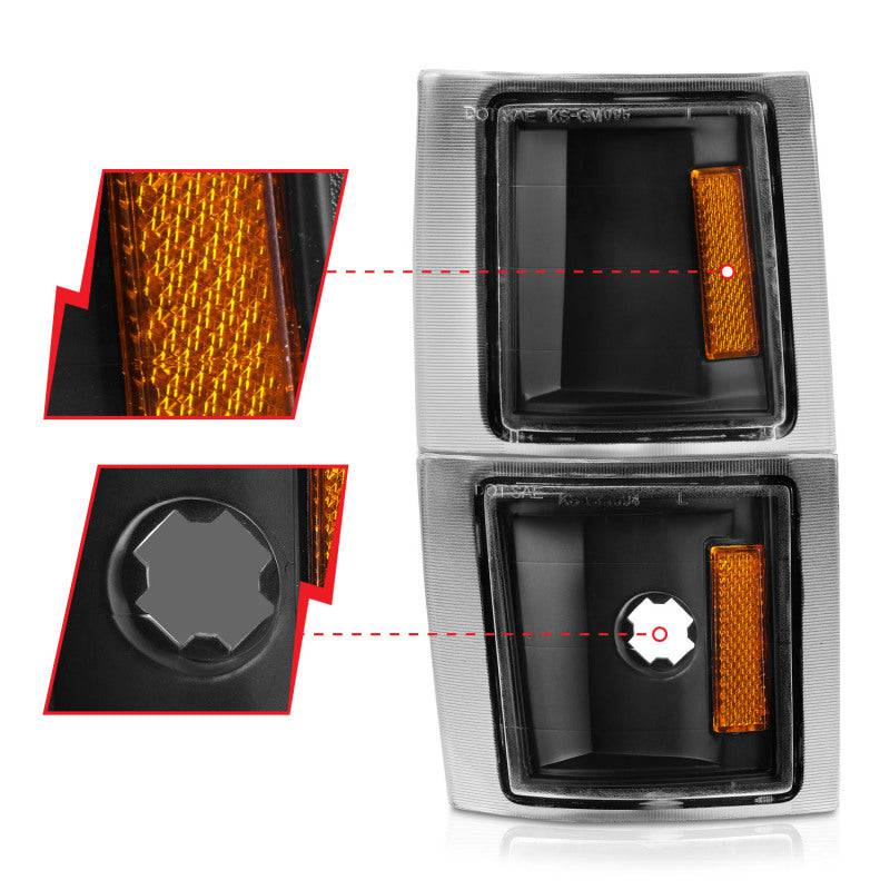 ANZO 1994-1998 Chevrolet Blazer Corner Lights Black Housing Clear Lens w/ Amber Reflector - Striker Modified
