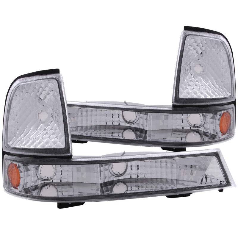 ANZO 1998-2000 Ford Ranger Euro Parking Lights Chrome w/ Amber Reflector - Striker Modified