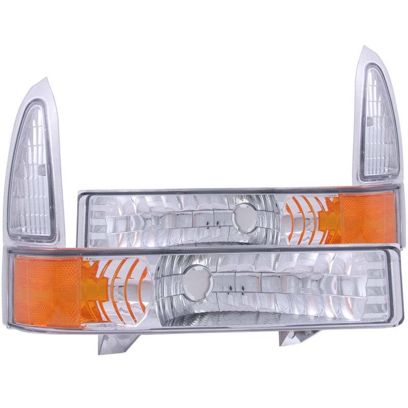 ANZO 2000-2004 Ford Excursion Euro Parking Lights Chrome w/ Amber Reflector - Striker Modified