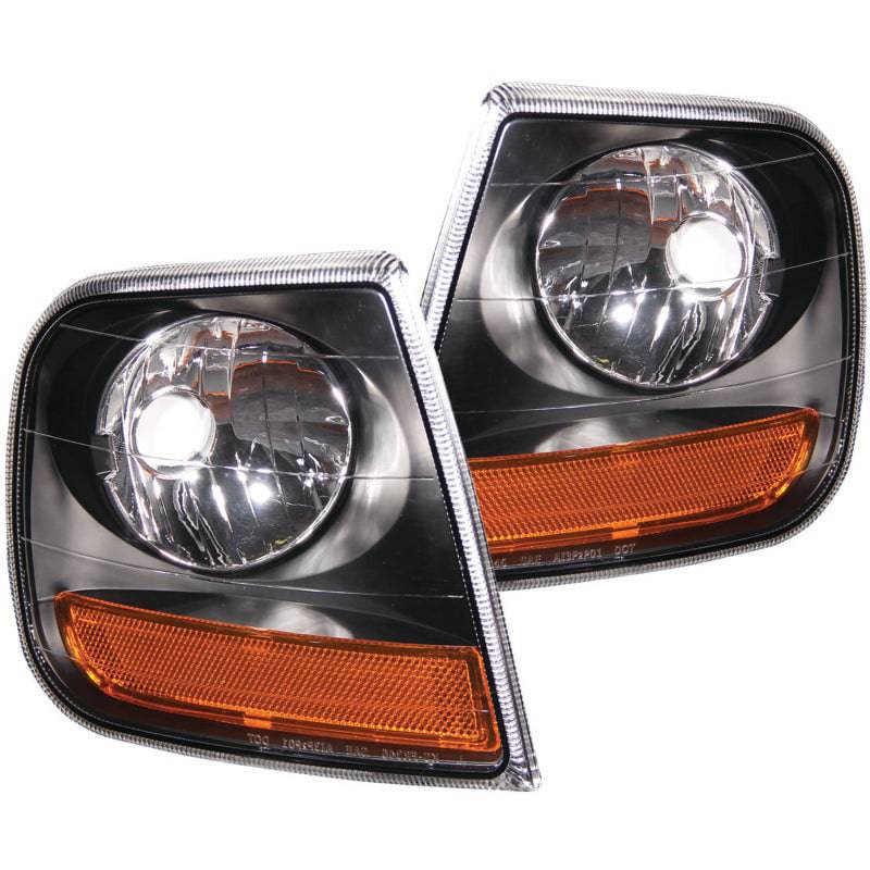 ANZO Corner Lights 1997-2003 Ford F-150 HARLEY DAVIDSON Style Corner Lights Black w/ Amber Reflector - Striker Modified