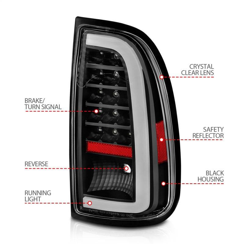 ANZO 00-06 Toyota Tundra LED Taillights w/ Light Bar Black Housing Clear Lens - Striker Modified
