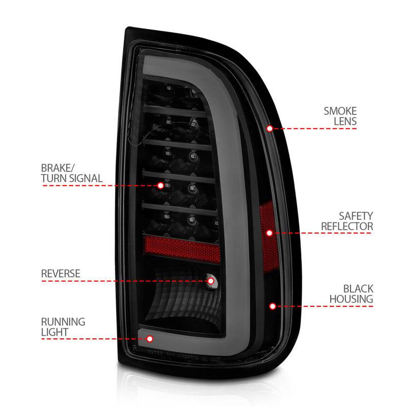 ANZO 00-06 Toyota Tundra (Std. Bed/Reg Cab) LED Taillights w/Light Bar Black Housing Smoke Lens - Striker Modified