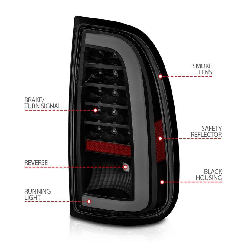 ANZO 00-06 Toyota Tundra (Std. Bed/Reg Cab) LED Taillights w/Light Bar Black Housing Smoke Lens - Striker Modified
