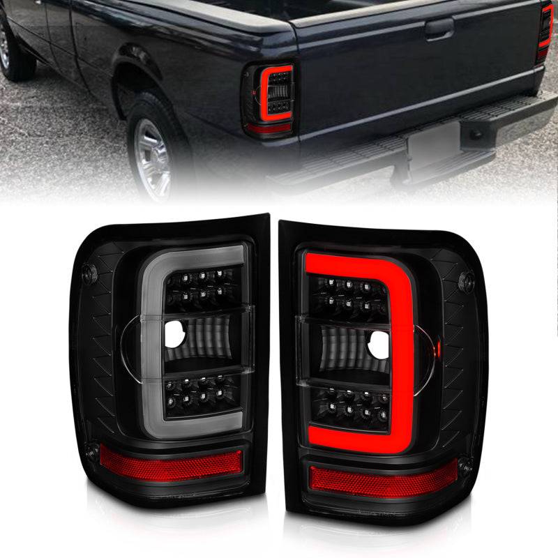 ANZO 01-11 Ford Ranger LED Taillights - Black Housing w/ Smoke Lens & Light Bar - Striker Modified