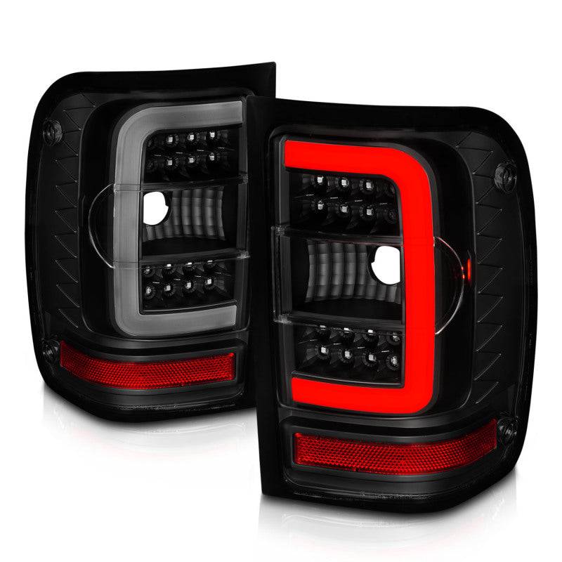 ANZO 01-11 Ford Ranger LED Taillights - Black Housing w/ Smoke Lens & Light Bar - Striker Modified