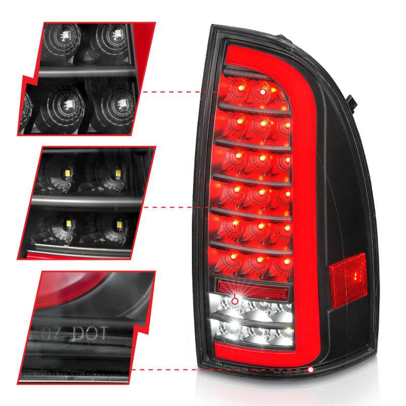 ANZO 05-15 Toyota Tacoma Full LED Tail Lights w/Light Bar Sequential Black Housing Clear Lens - Striker Modified