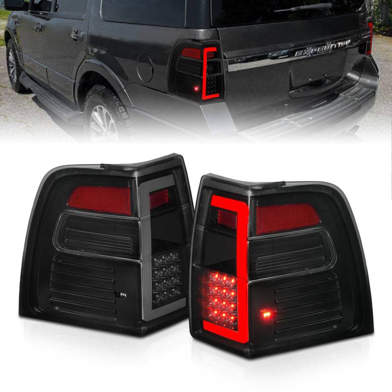 ANZO 07-17 Ford Expedition LED Taillights w/ Light Bar Black Housing Smoke Lens - Striker Modified