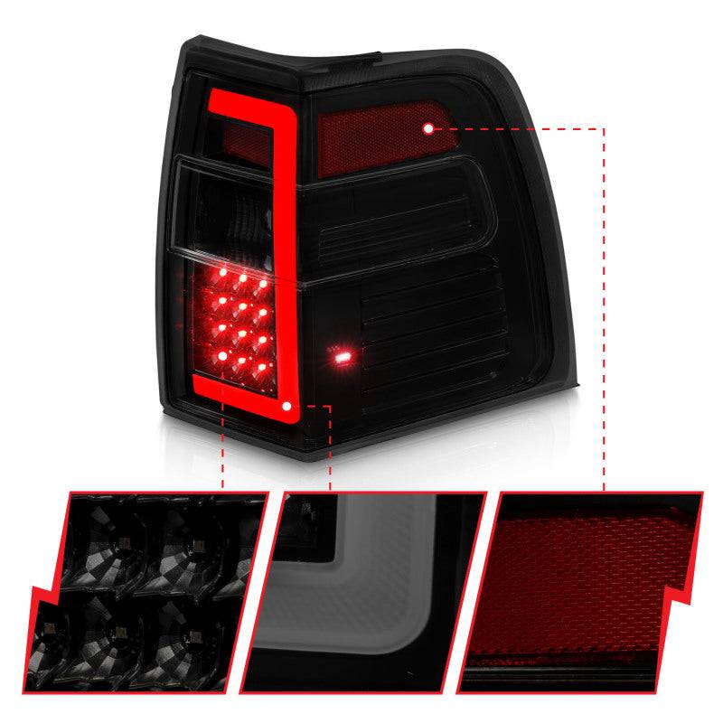 ANZO 07-17 Ford Expedition LED Taillights w/ Light Bar Black Housing Smoke Lens - Striker Modified