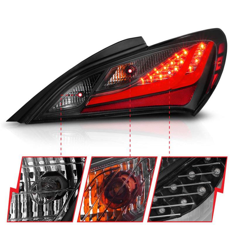 ANZO 10-13 Hyundai Genesis 2DR LED Taillights Smoke - Striker Modified