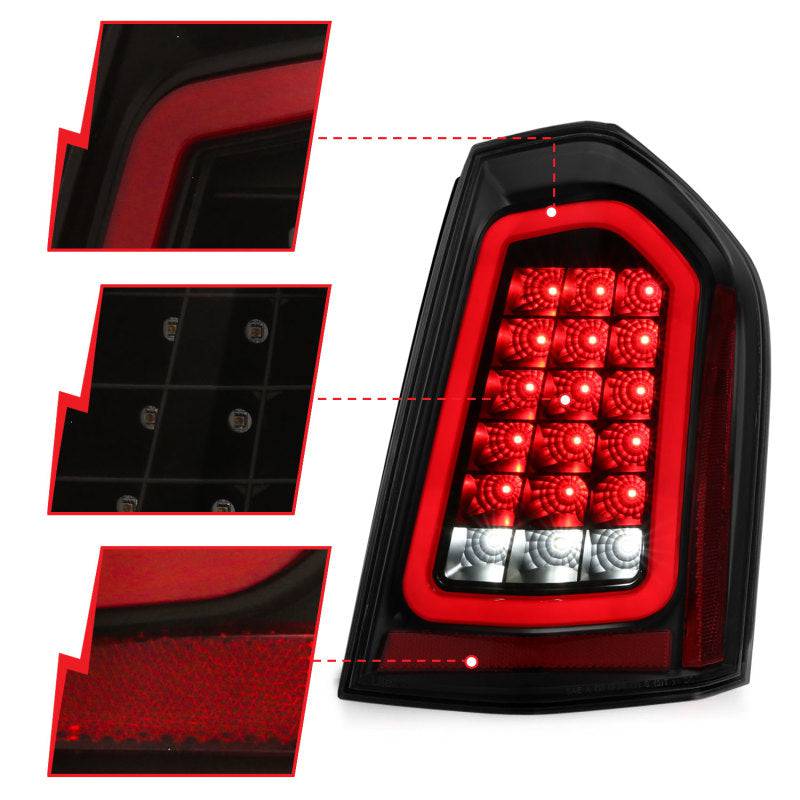 ANZO 11-14 Chrysler 300 LED Taillights Black w/ Sequential - Striker Modified
