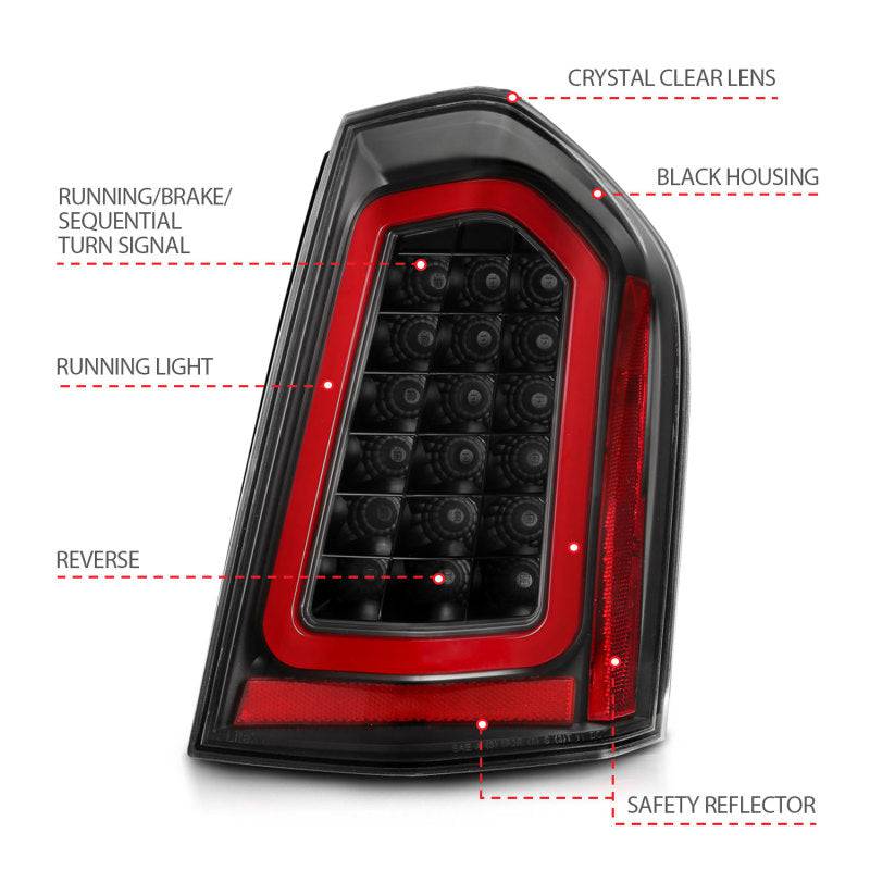 ANZO 11-14 Chrysler 300 LED Taillights Black w/ Sequential - Striker Modified