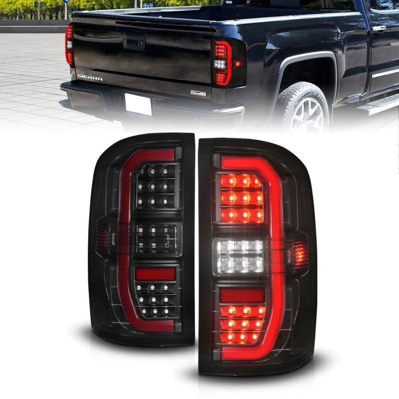 ANZO 14-18 GMC Sierra 1500 Full LED Taillights Black Housing Smoke Lens (w/C Light Bars) - Striker Modified