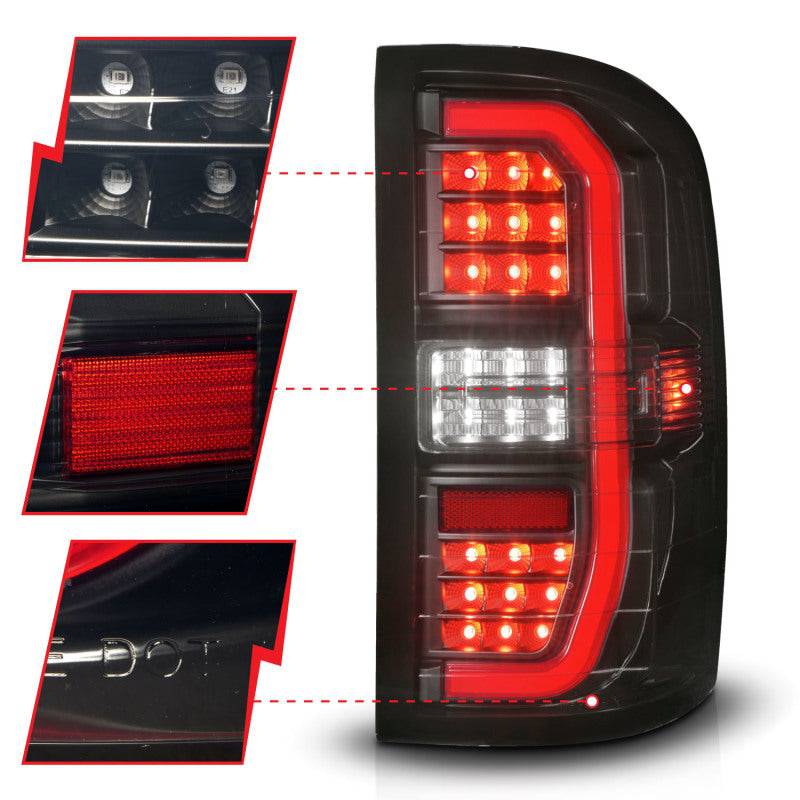 ANZO 14-18 GMC Sierra 1500 Full LED Taillights Black Housing Smoke Lens (w/C Light Bars) - Striker Modified