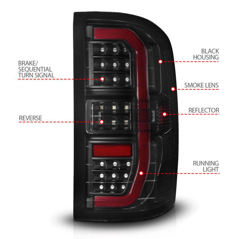 ANZO 14-18 GMC Sierra 1500 Full LED Taillights Black Housing Smoke Lens (w/C Light Bars) - Striker Modified