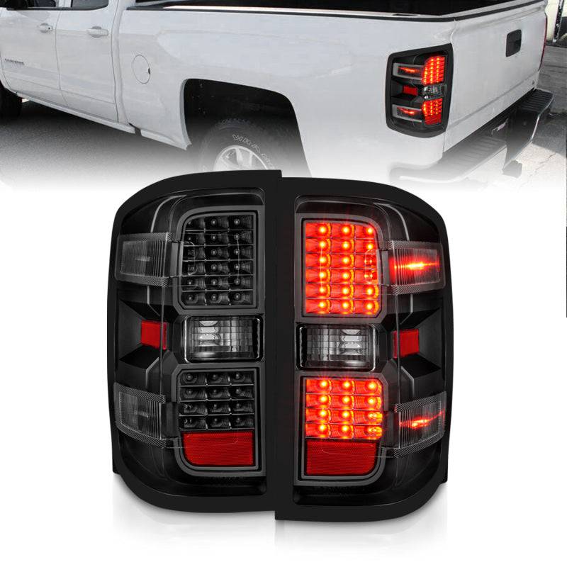 ANZO 15-19 Chevy Silverado 2500HD/3500HD (Factory Halogen Only) LED Tail Lights Black w/Clear Lens - Striker Modified