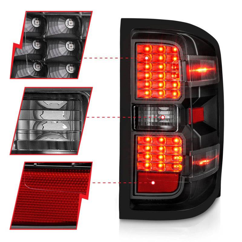 ANZO 15-19 Chevy Silverado 2500HD/3500HD (Factory Halogen Only) LED Tail Lights Black w/Clear Lens - Striker Modified