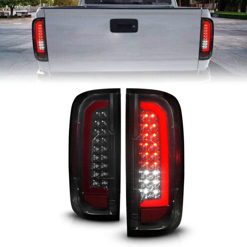 ANZO 15-21 Chevrolet Colorado Full LED Tail Lights w/ Red Lightbar Black Housing Smoke Lens - Striker Modified