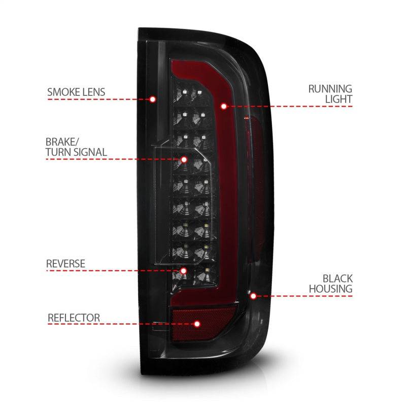 ANZO 15-21 Chevrolet Colorado Full LED Tail Lights w/ Red Lightbar Black Housing Smoke Lens - Striker Modified