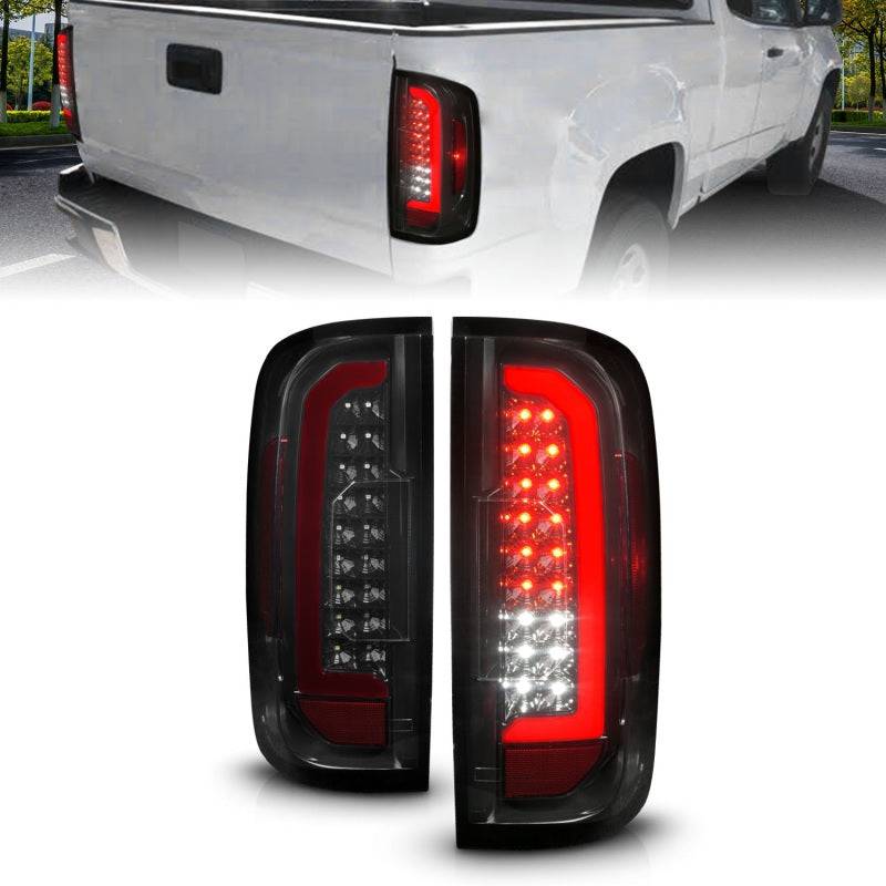 ANZO 15-21 GMC Canyon Full LED Tail Lights w/ Red Lightbar Black Housing Smoke Lens - Striker Modified