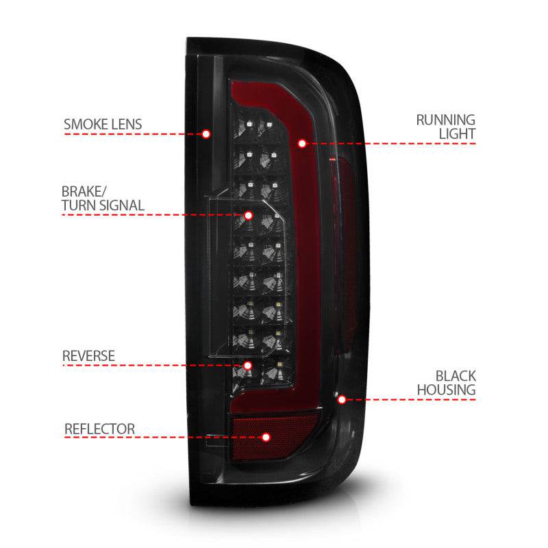 ANZO 15-21 GMC Canyon Full LED Tail Lights w/ Red Lightbar Black Housing Smoke Lens - Striker Modified