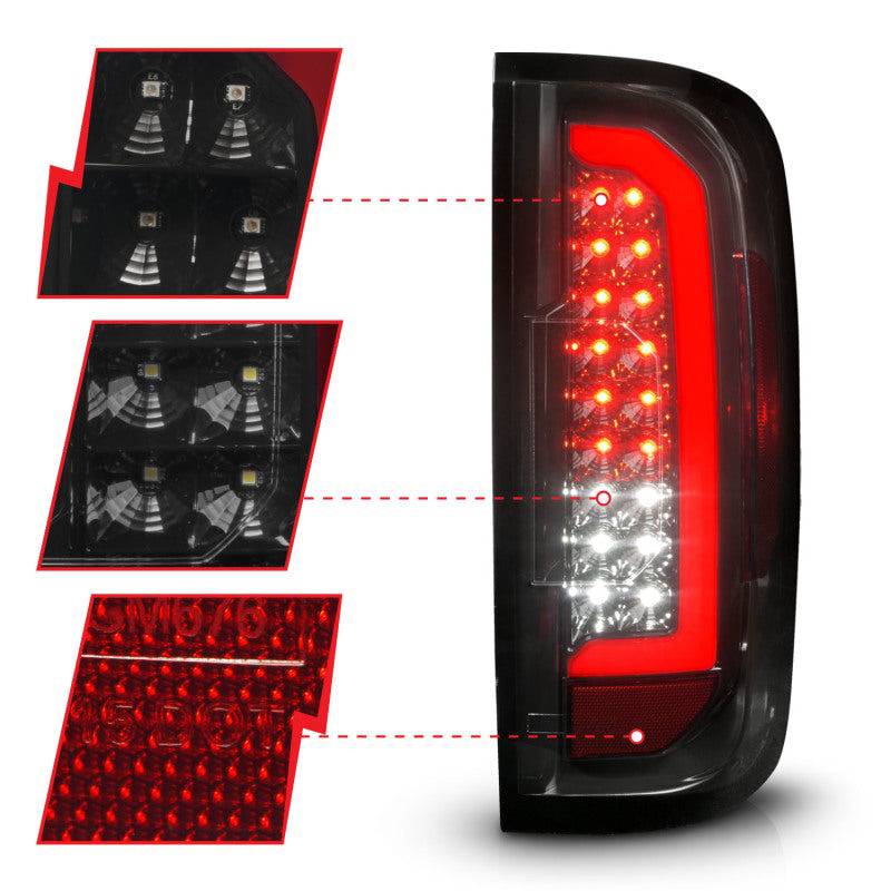 ANZO 15-21 GMC Canyon Full LED Tail Lights w/ Red Lightbar Black Housing Smoke Lens - Striker Modified