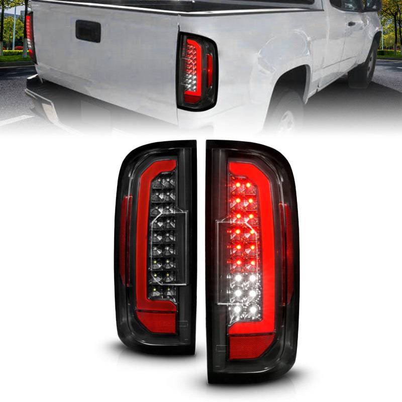 ANZO 15-21 GMC Canyon Full LED Taillights w/ Red Lightbar Black Housing/Clear Lens - Striker Modified
